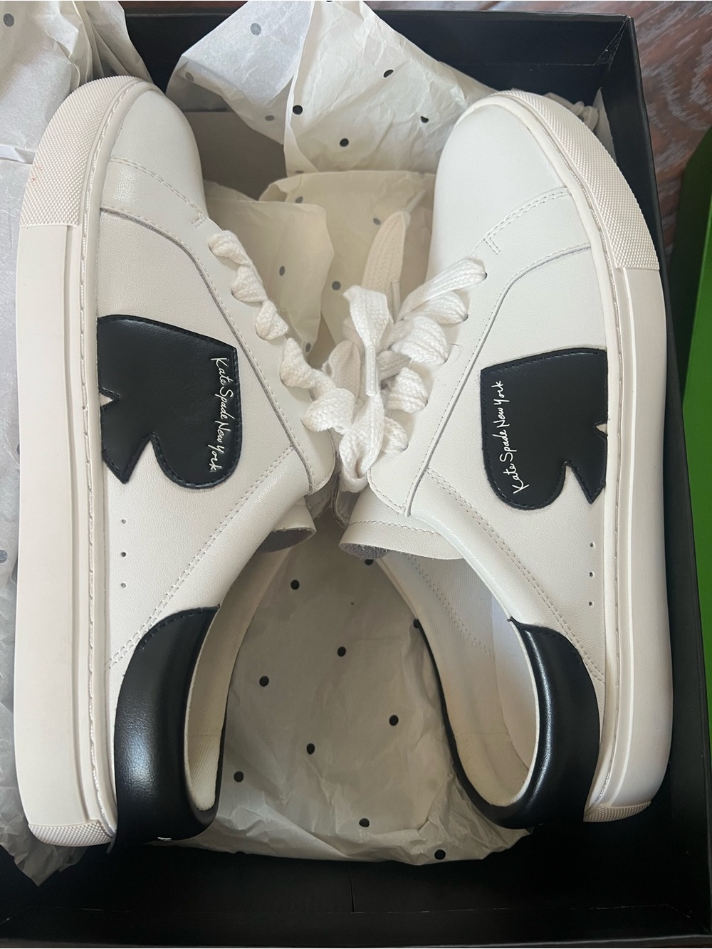 Kate Spade Charli Leather Mule Sneakers Optic White Black Size 9.5 KK685 N